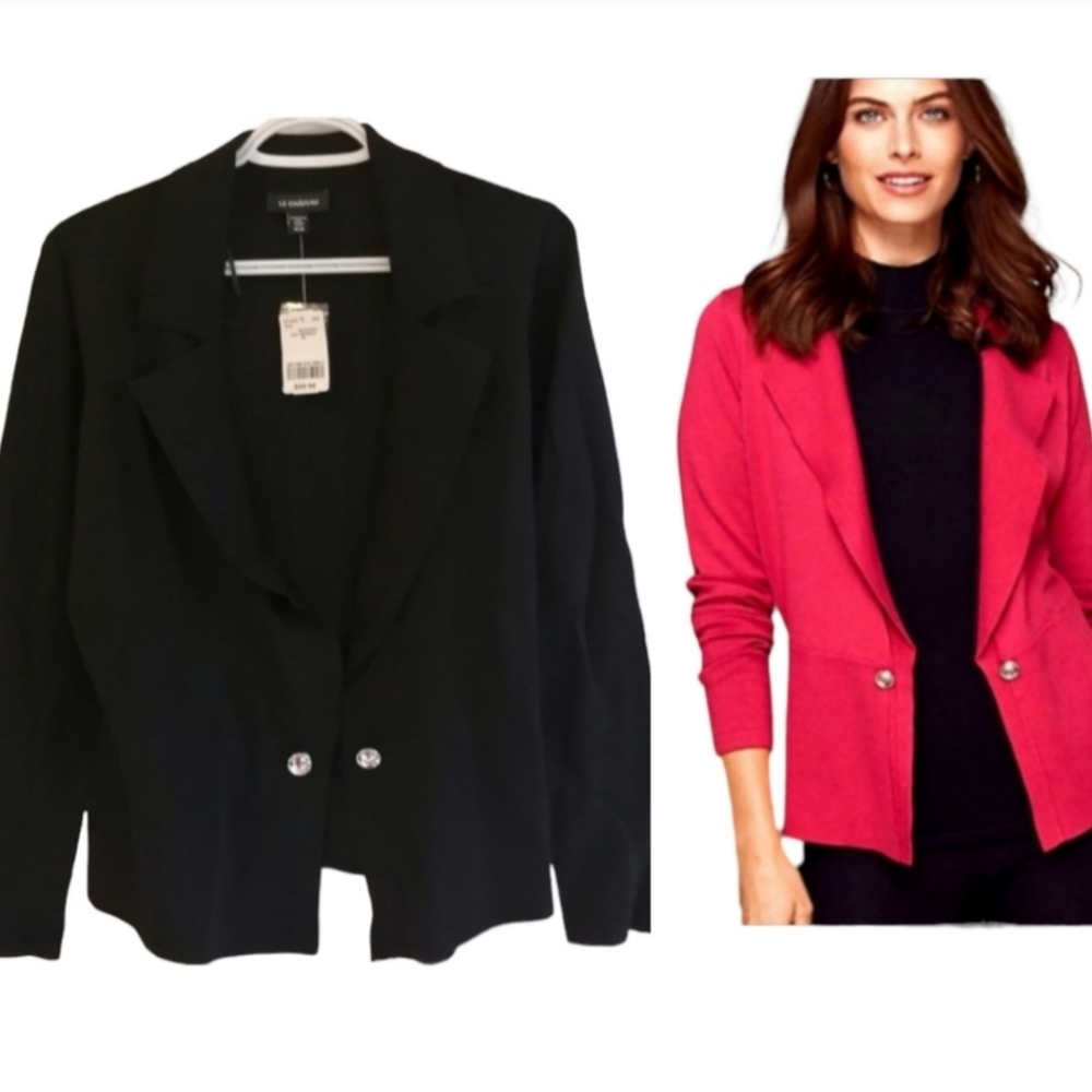 NWT Le Chateau Knit Sweater Blazer with Faux Buttons Black Size Medium